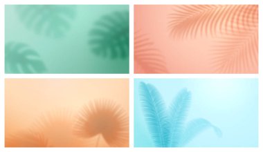 Set of tropical leaves background, shadow of leaf clipart
