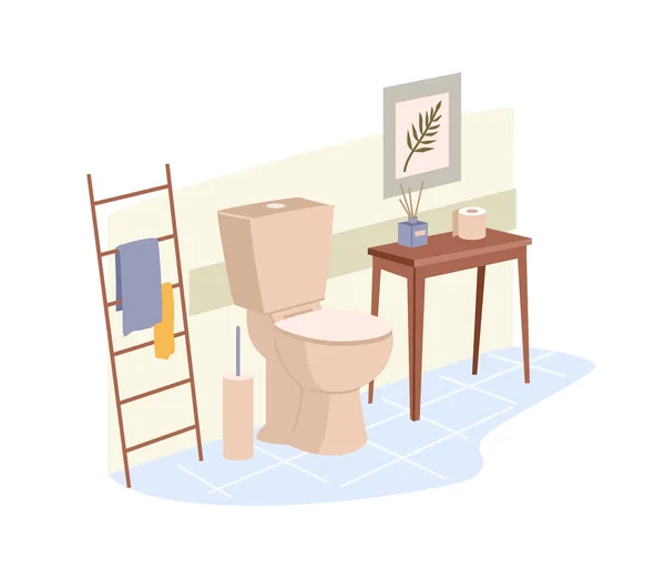 Banyo içi, tuvalet ve masa, merdiven rafı. — Stok Vektör