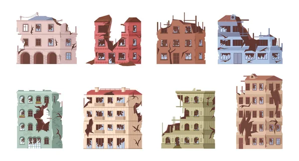 Destruido calle de la ciudad, demolido conjunto de edificios — Archivo Imágenes Vectoriales