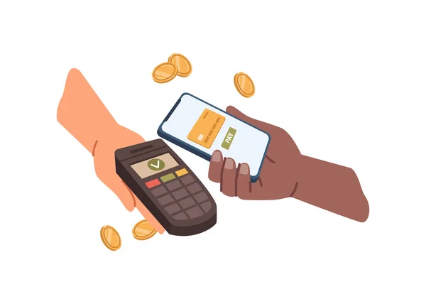 Payer avec un smartphone avec NFC, téléphone terminal — Image vectorielle