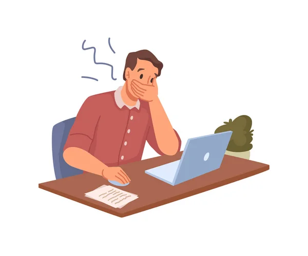 Male Personage Watching News Internet Using Laptop Isolated Guy Shocked — Stock Vector