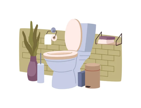 Toilet Kamer Interieur Platte Cartoon Stijl Vector Illustratie Van Gemeubileerd — Stockvector