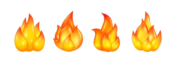 Juego Iconos Realistas Fire Vector Llama Fogata Ardiente Hoguera Brilla — Vector de stock