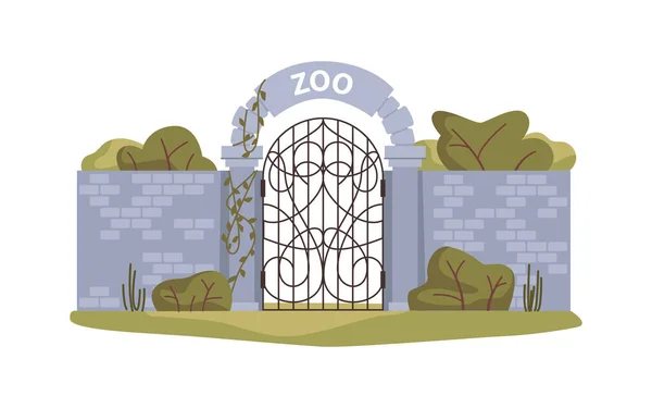 Entrance Gate Zoo Nature Reserve Conservation Exotic Flora Fauna Wall — Stock Vector