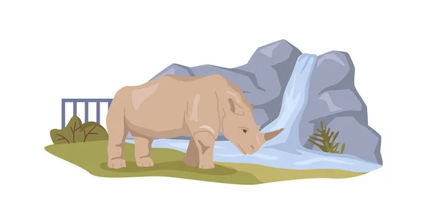 Носорог Африканском Заповеднике Зоосад Климатом Дикой Средой Обитания Сохранение Биозаповедника — стоковый вектор