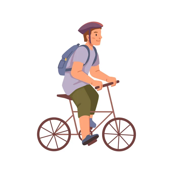 Garçon Équitation Vélo Sport Isolé Personnage Dessin Animé Plat Illustration — Image vectorielle