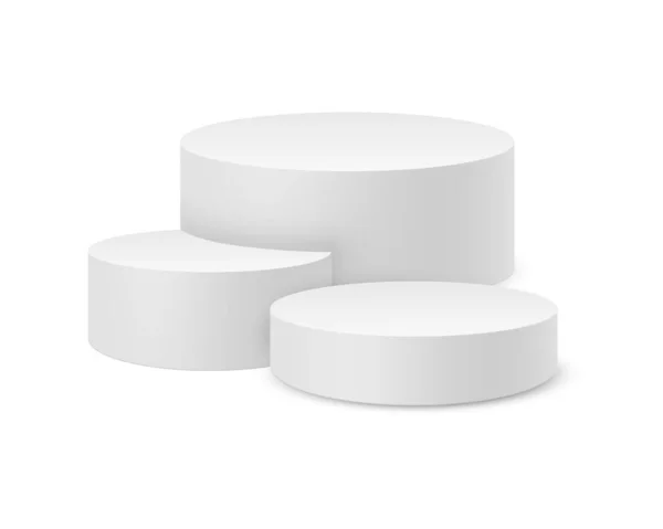 Realistische Podeste Weiße Isolierte Säulenständer Vektor Illustration Von Stufenpodesten Studioplattformen — Stockvektor