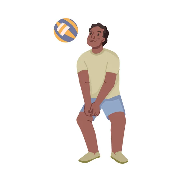 Volleyball Player Kid Serving Ball Hands Afro American Boy Funny — 스톡 벡터