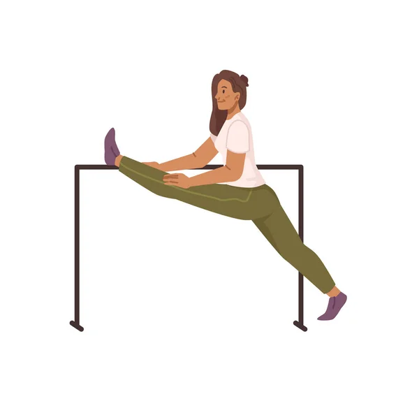 Personaje Femenino Trabajando Calentando Mejorando Flexibilidad Mujer Aislada Estiramiento Aire — Archivo Imágenes Vectoriales