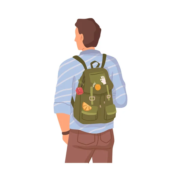 Cartoon University College Student His Way School Flat Character Schoolbag — Stockvektor