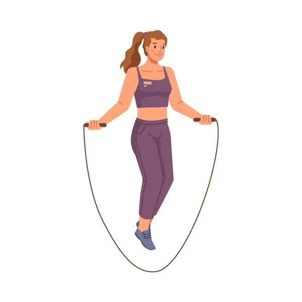 Saltar Personaje Femenino Usando Cuerda Salto Para Ejercicios Calentamiento Entrenamiento — Vector de stock