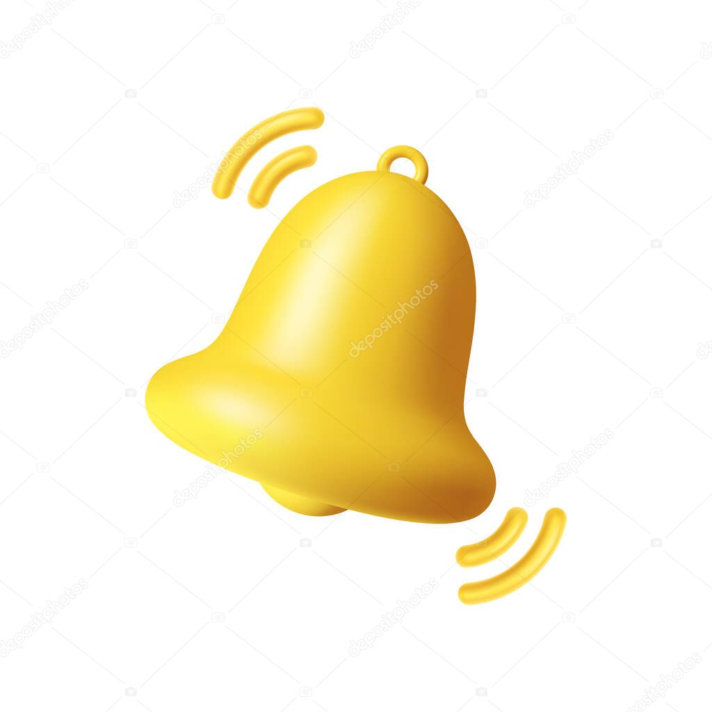 New chat, message in mailbox or subscription notice sign, isolated yellow ringing notification bell. Vector illustration of media subscribe symbol, notice about incoming or sent mail