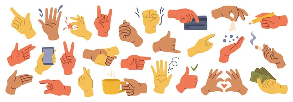 Set Hands Gestures Doodle Style Isolated Gesturing Human Arms Vector — 스톡 벡터