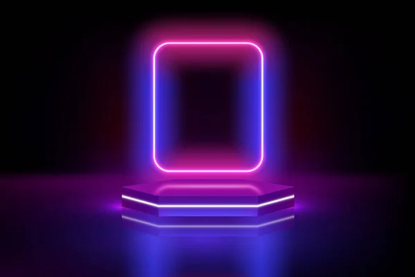 Neon Podium Background Glowing Pedestal Digital Frame Vector Abstract Stage — Wektor stockowy