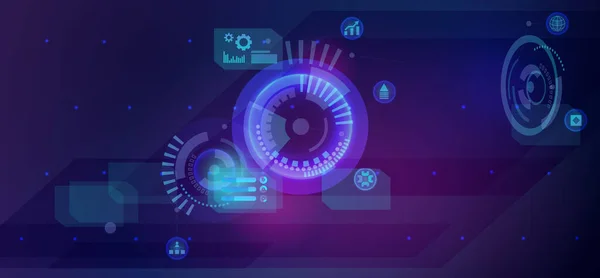 Futuristické Techno Neonové Pozadí Techo Diagramy Kyberprostor Zářící Digitální Panely — Stockový vektor
