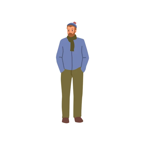 Man Fashion Winter Cloth Isolated Cartoon Character Modern Caucasian Male — Vector de stock