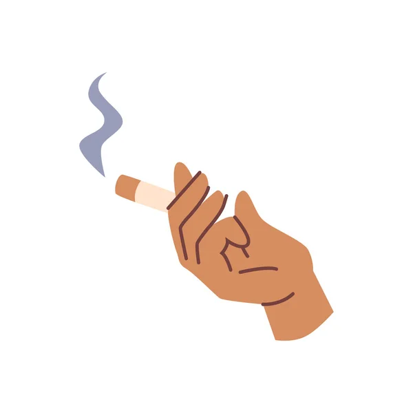 Smoker Hand Holding Lit Cigarette Smoke Fire Isolated Palm Fingers — Vector de stock