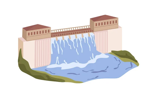 Alternative Source Energy Renewable Hydropower Hydroelectric Power Plant Isolated Dam — Archivo Imágenes Vectoriales