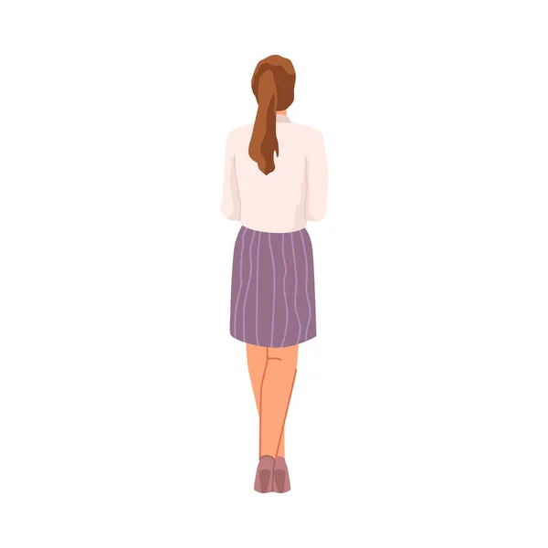 Young Woman View Back Isolated Flat Cartoon Character White Vector — стоковый вектор