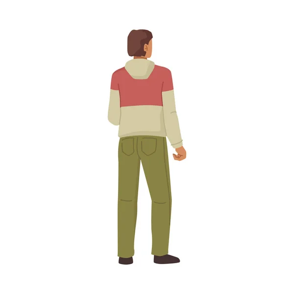 Rear View Young Man Standing Male Sweater Pants Isolated Flat — Image vectorielle