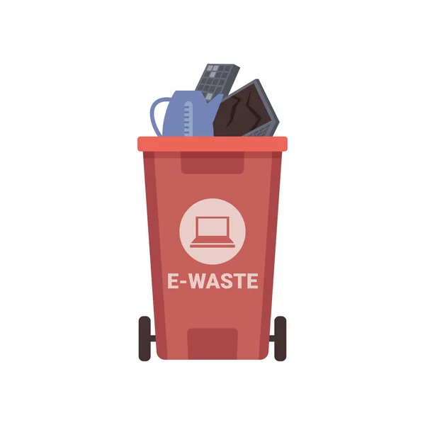 Rode Prullenbak Voor Waste Geïsoleerde Platte Cartoon Vector Illustratie Scheiding — Stockvector