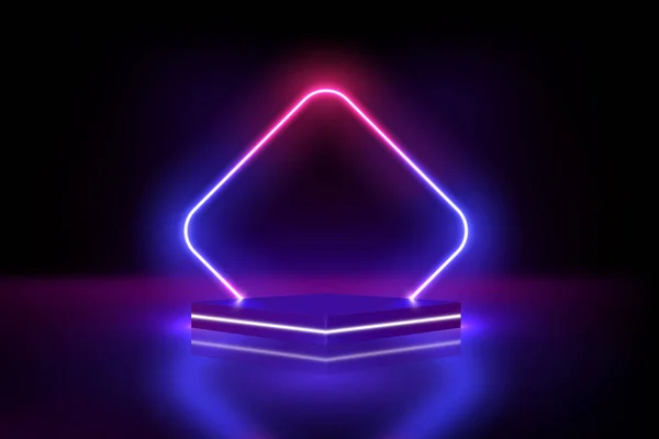Neon Podium Realistic Pedestal Illuminate Horizontal Lamp Blue Pink Colors — Wektor stockowy