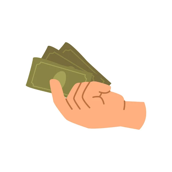 Hand Holding Dollar Banknotes Isolated Gesture Paying Giving Money Donation — Vettoriale Stock