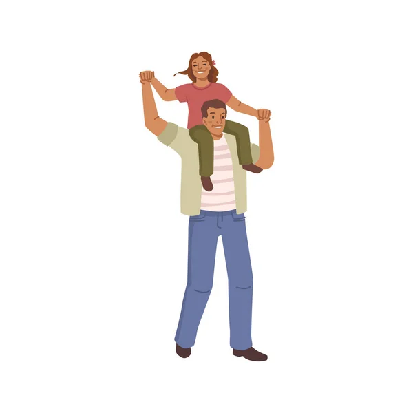 Father Daughter Spending Time Together Isolated Kid Dads Shoulders Happy — Vetor de Stock