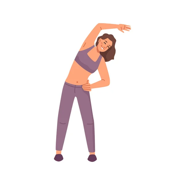 Woman Sportswear Doing Fitness Workout Isolated Flat Cartoon Character Vector — ストックベクタ