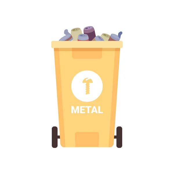 Waste Bin Sorting Separating Metal Flat Cartoon Dustbin Wheels Vector — Image vectorielle