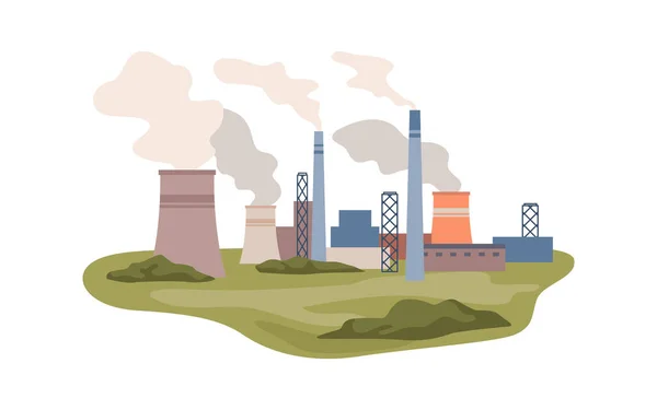 Power Plant Station Producing Energy Electricity Factory Manufacturer Refinery Smog — Vector de stock