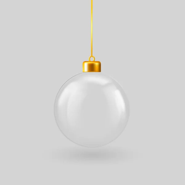 Transparent Christmas Ball Hanging Golden Stripe Vector Realistic Illustration Xmas — Stok Vektör