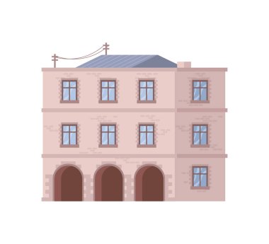 Residential house for living or working in office, building. City or town construction with several levels, multi story landmark and urban architecture in metropolis. Vector illustration