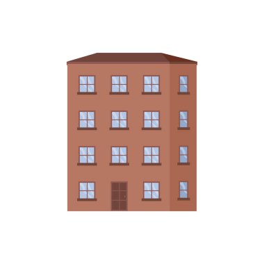 Residential house for living or working in office, building. City or town construction with several levels, multi story landmark and urban architecture in metropolis. Vector illustration