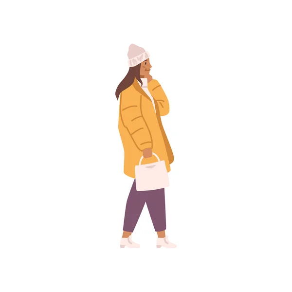 Cartoon Woman Stylish Jacket Winter Pants Young Woman Fashionable Cloth — Stockvektor