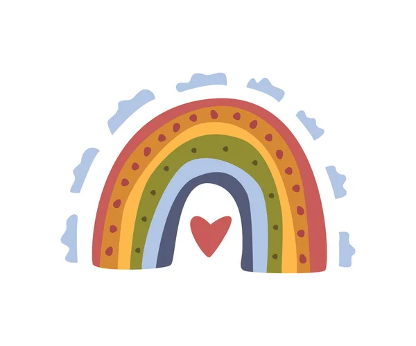 Rainbow Cartoon Childlike Drawing Vector Flat Style Heart Flower Blossom — Stock Vector