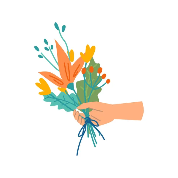 Квіткова Композиція Букеті Ізольована Від Руки Тримає Квіти Квітці Ботаніка — стоковий вектор