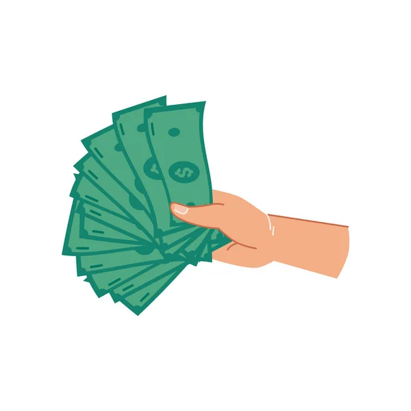 Green Dollar Banknotes Hand Isolated Palm Paper Money Paying Giving — Stockvector