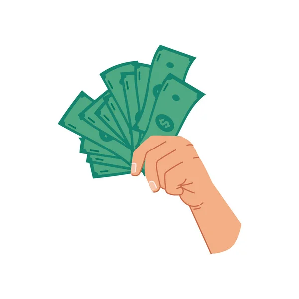 Green Dollar Banknotes Hand Isolated Palm Paper Money Paying Giving — Stockvector