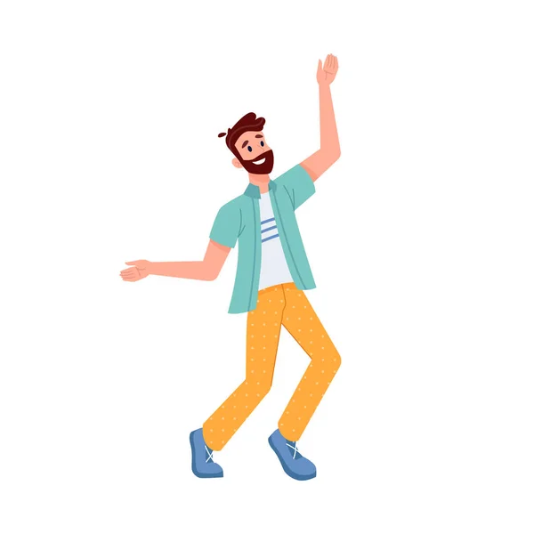 Happy Person Jumping Smiling Joy Fun Hands Vector Flat Illustration — Vettoriale Stock