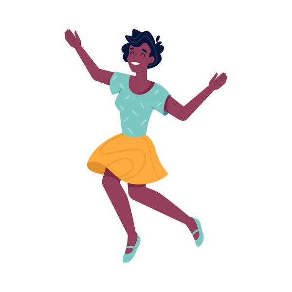 Happy Person Jumping Smiling Joy Fun Hands Vector Flat Illustration — Vector de stock