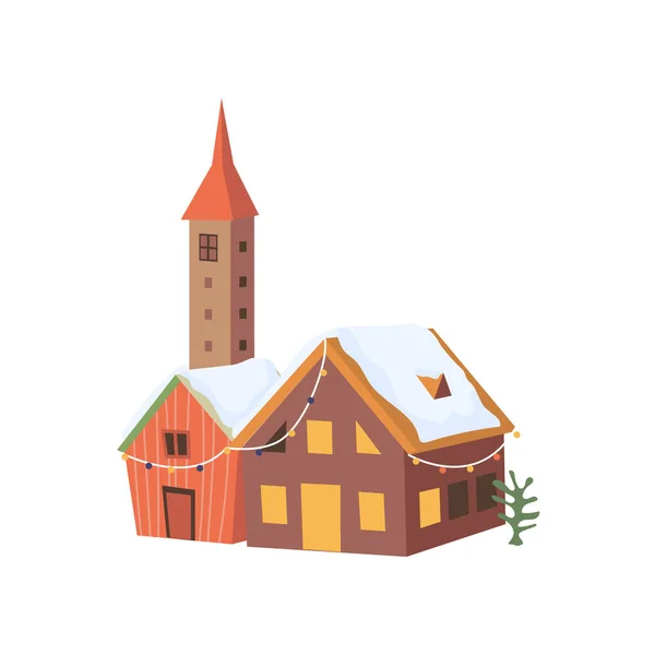 Christmas New Year Winter Village Landscape Element Flat Cartoon Design — Wektor stockowy