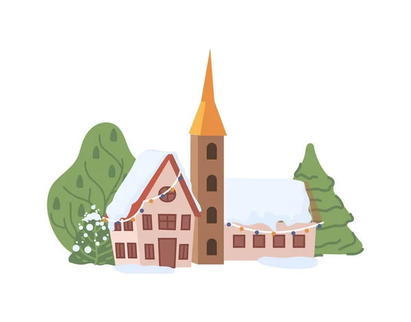 Christmas New Year Winter Village Landscape Element Flat Cartoon Design — Wektor stockowy