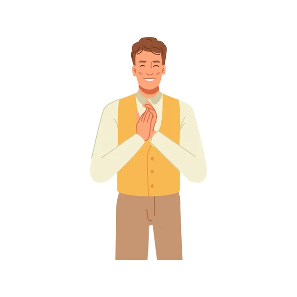 Male Office Worker Clapping Applauding Vector Corporate Character Smile Face — Image vectorielle