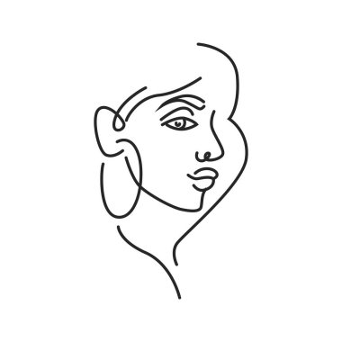 Woman face doodle in abstract design, trendy. Vector beautiful portrait, abstract doodle modern fashion vogue face with hairstyle. Lady head beauty minimalist, print graphics design style
