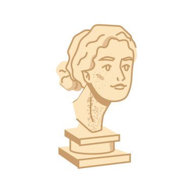 Bust of woman, ancient cultural heritage, artworks and sculptures. Greek or Roman statues of stone or marble. Female character portrait. Vector in flat style