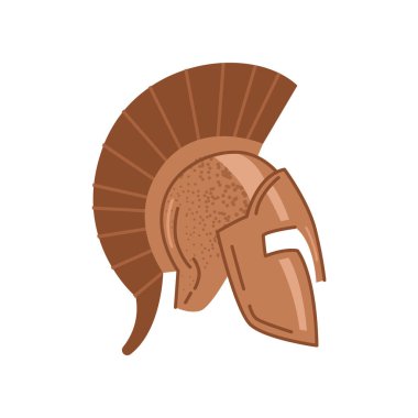 Weapon of ancient warrior or Spartan fighter, isolated helmet of combatant in Roman or Greek times. Antique culture, battles and fights. Vector in flat style