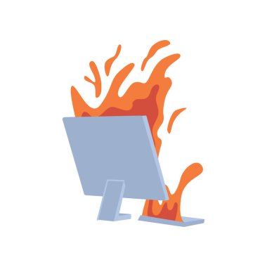 Deadline and problem at work, isolated computer burning monitor and keypad. Urgent projects and important tasks, business and workflow. Vector in flat style