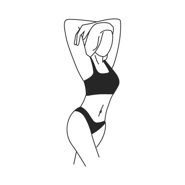 Woman Body Abstract Minimal Line Posing Female Personage Raising Hands — 스톡 벡터
