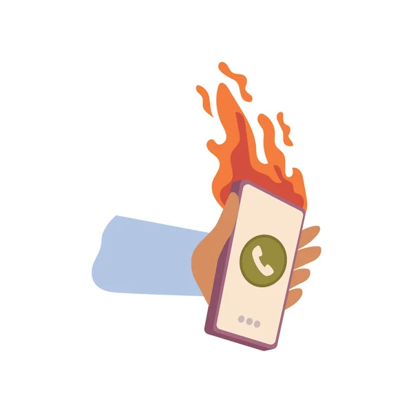 Phone Fire Isolated Smartphone Flames Urgent Business Call Project Deadline — Image vectorielle